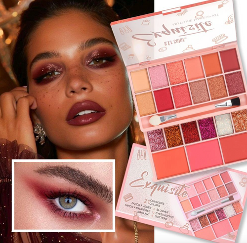 12-Color Vegan Eyeshadow & Blush Palette – Glitter & Shimmer Makeup Kit