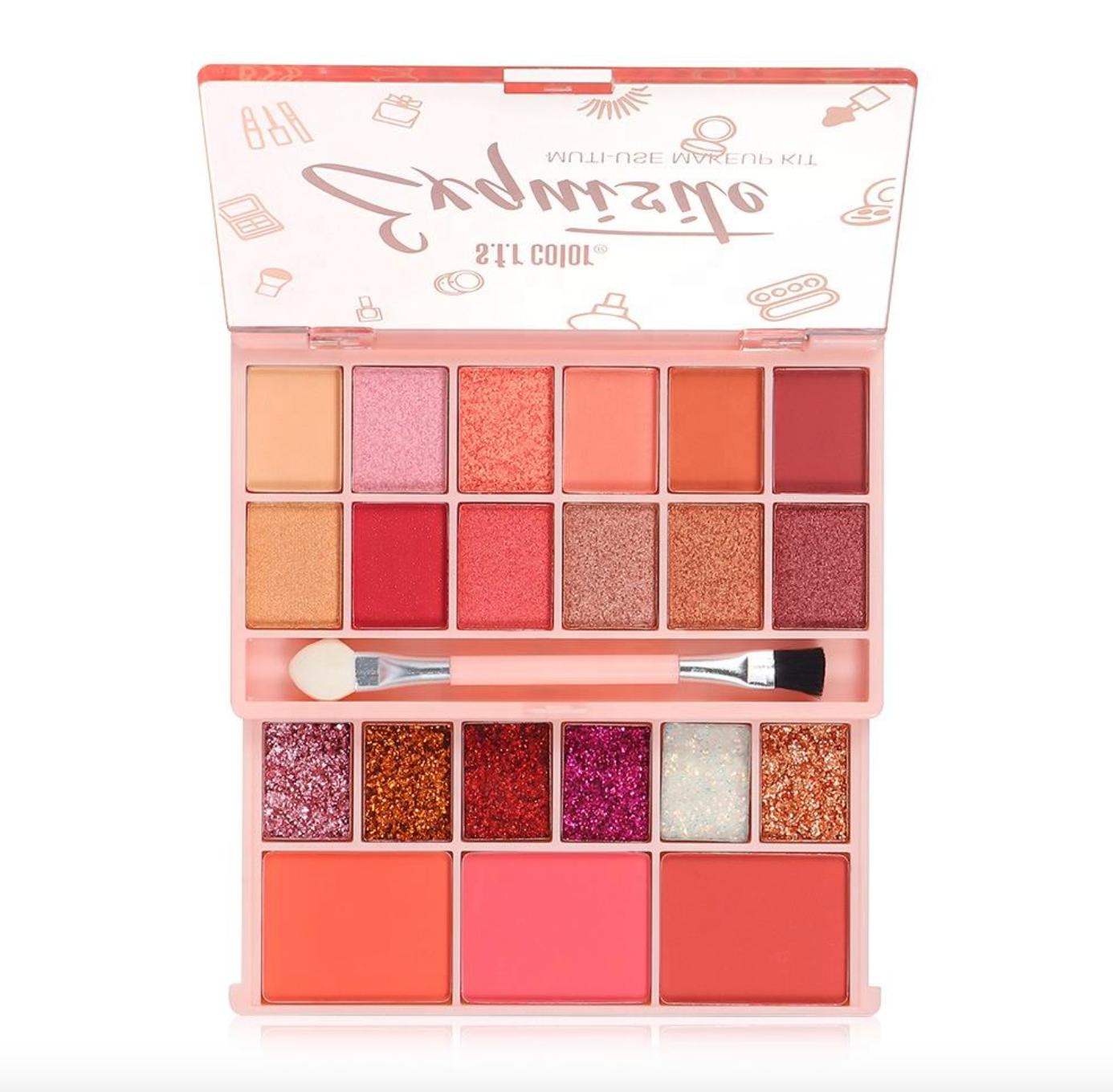 12-Color Vegan Eyeshadow & Blush Palette – Glitter & Shimmer Makeup Kit