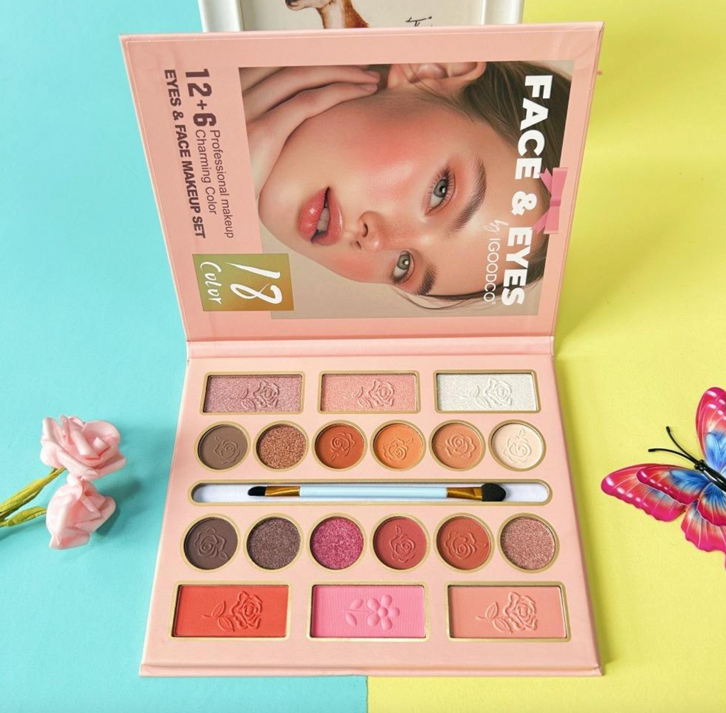 18-Color Face & Eye Makeup Palette – Matte & Shimmer Cosmetic Set